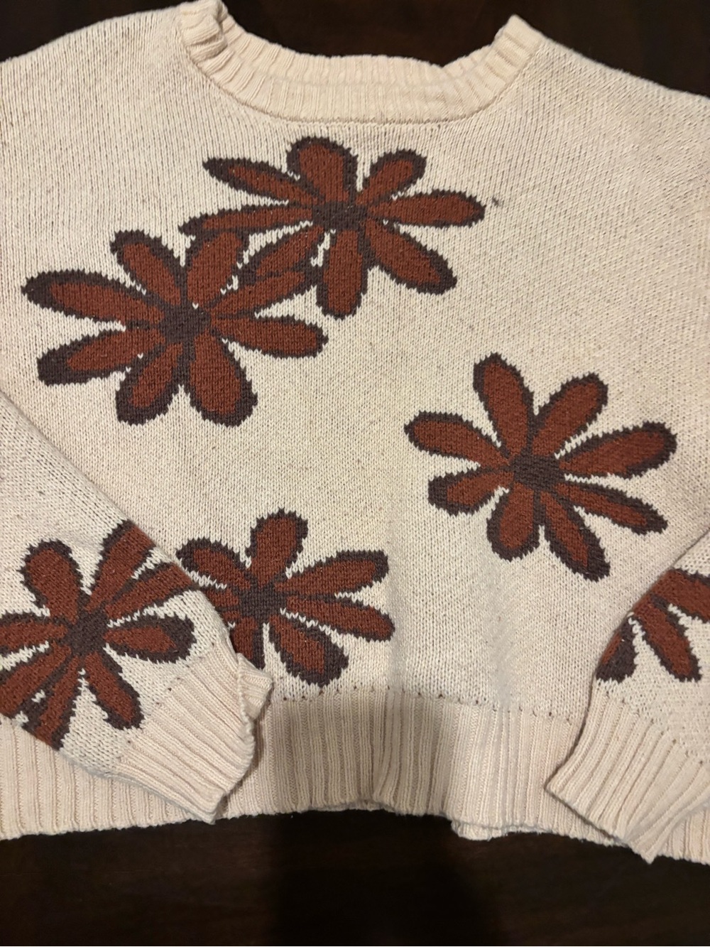 PacSun Cream Crewneck Sweater with Rust Floral Motif - Picture 3 of 3
